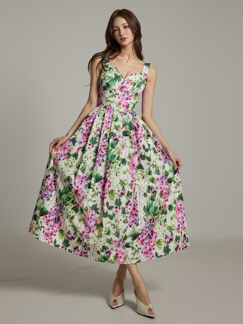 Dint Flower Pattern Sleeveless Dress